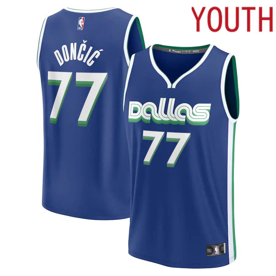 Youth Dallas Mavericks 77 Luka Doncic Fanatics Branded Blue City Edition Fastbreak NBA Jersey